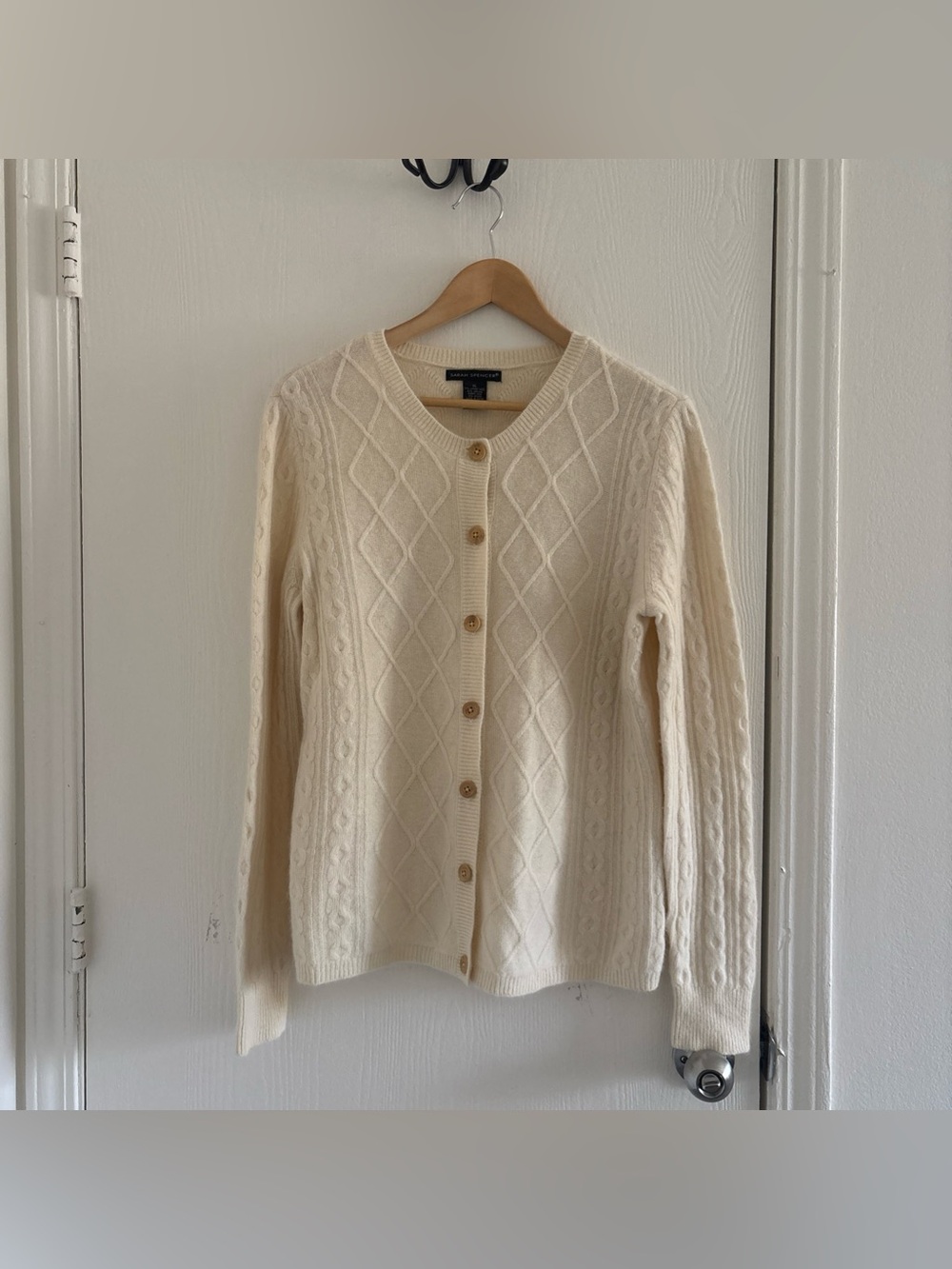 Sarah Spencer Women’s XL Lambswool Angora Cream Cable Knit Cardigan Sweater